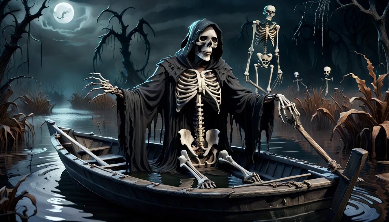 Grim Reaper's Gothic Journey on Dark Waters