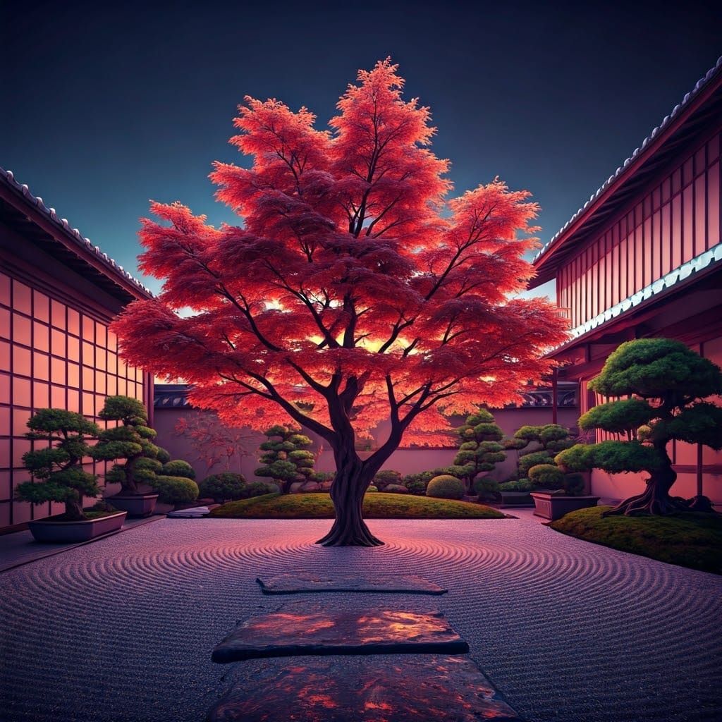 Japanese Maple in Synthwave Neon Garden
