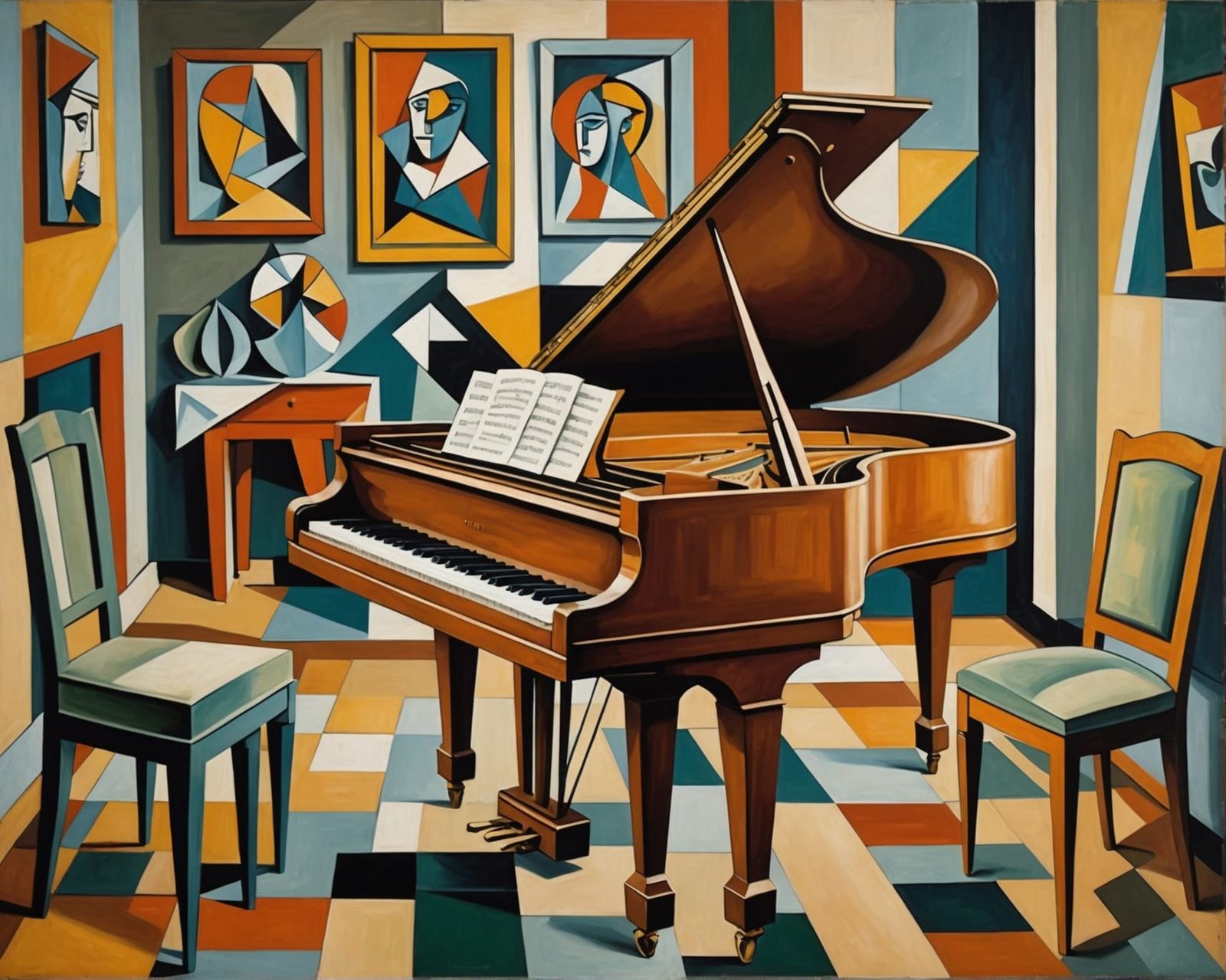 Cubist Grand Piano Still Life in Earth Tones