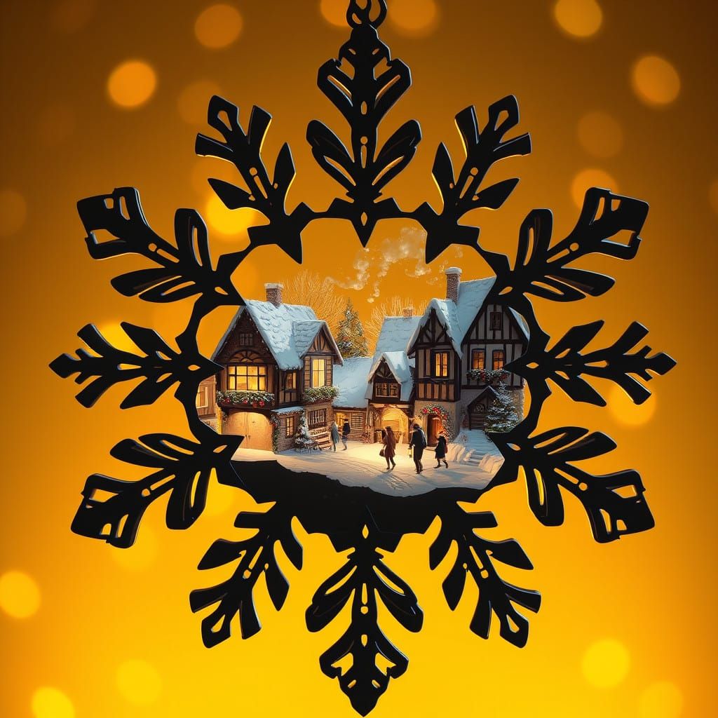 Delicate Snowflake Silhouette Unfolds into Idyllic Christmas...