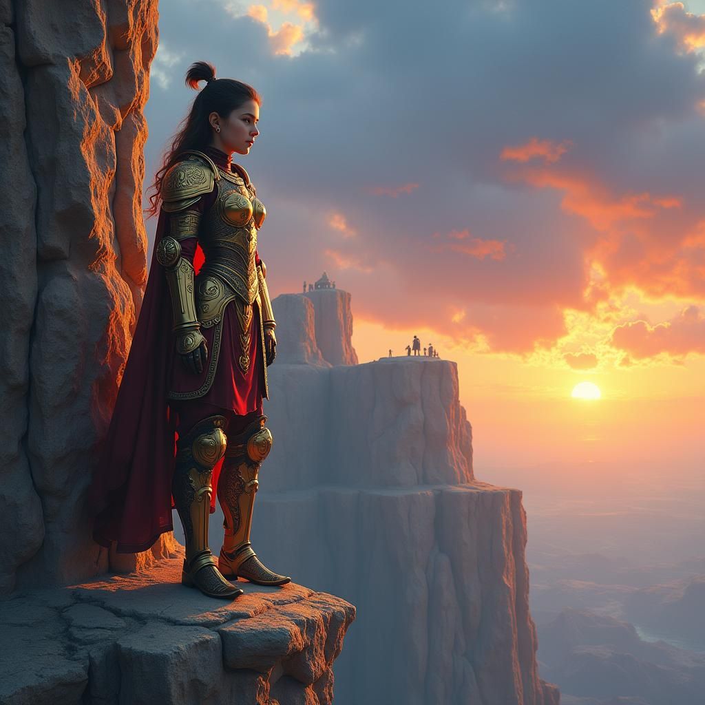 Armored Brunette on Cliffside: Fantasy Concept Art