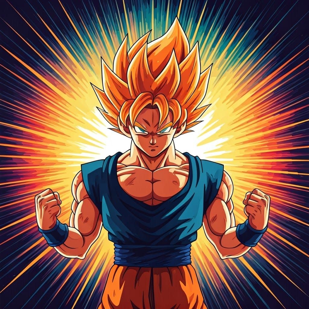 Warrior Saiyan in Vibrant Pop Art Explosion
