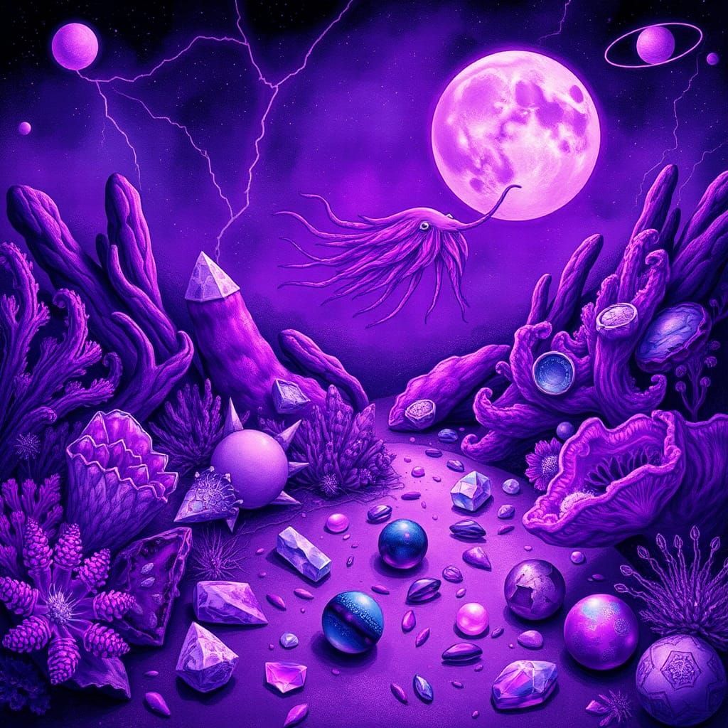 Dreamlike Purple Alien World with Bioluminescent Flora