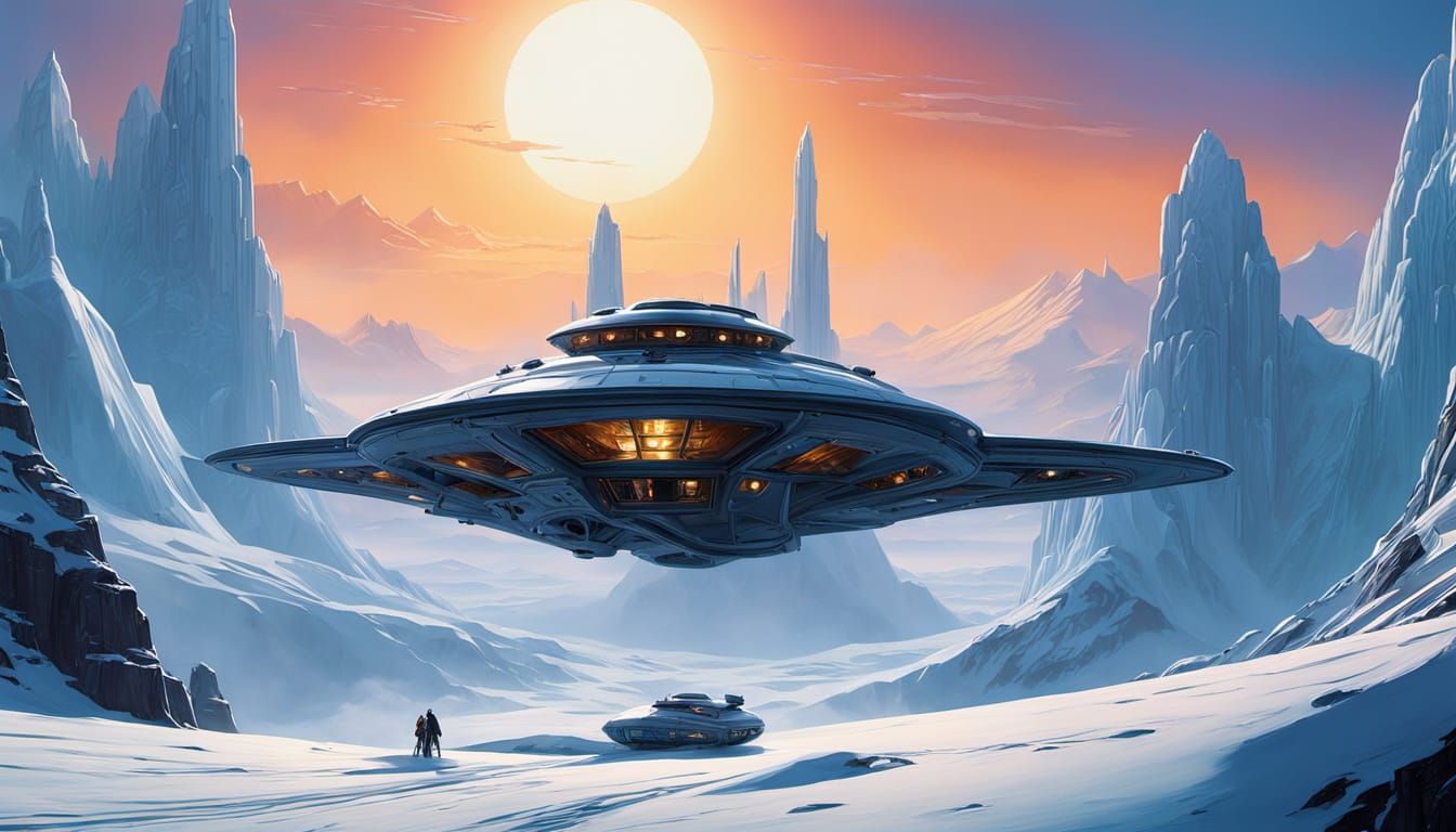 Starship Ascends Icy Hoth Landscape in Surreal Sci-Fi Art