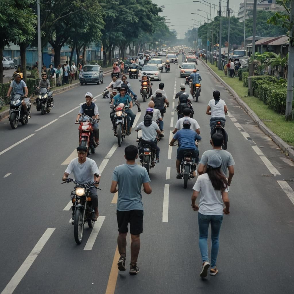 Indonesian Couples Embrace Nighttime Joy in Jakarta