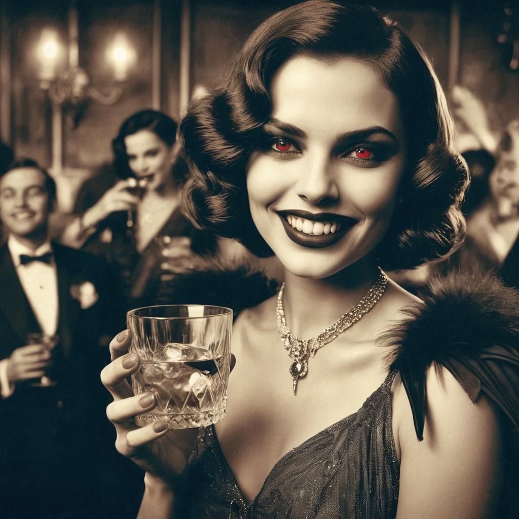 Vampire Queen in 1920s Speakeasy, Vintage Photograph