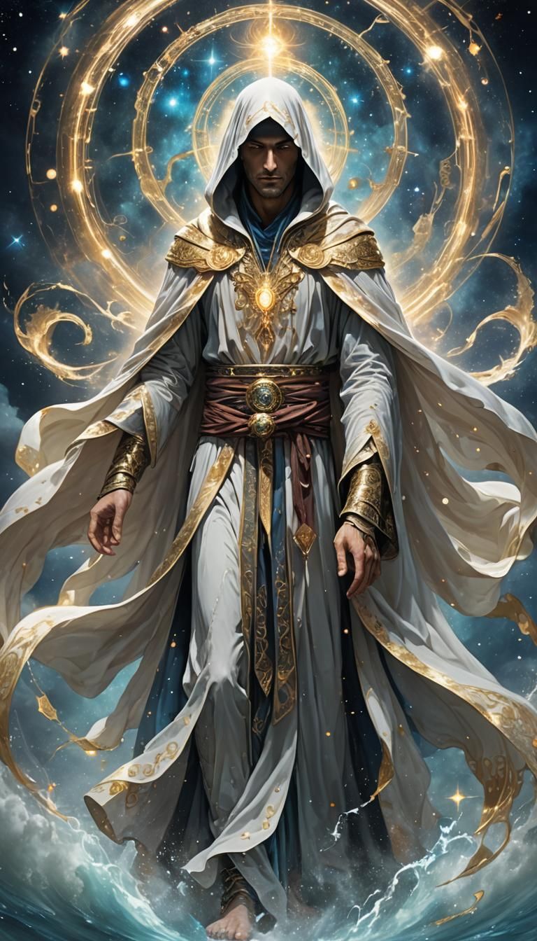 Celestial Sentinel in Ethereal Robes: Dark Fantasy Art