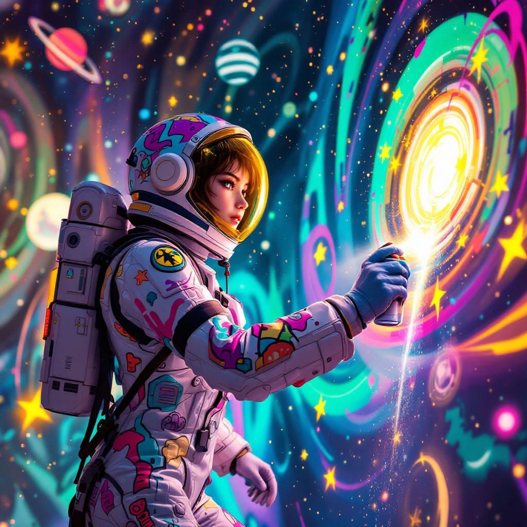 Galactic Graffiti Mural in Galactic-Punk Style