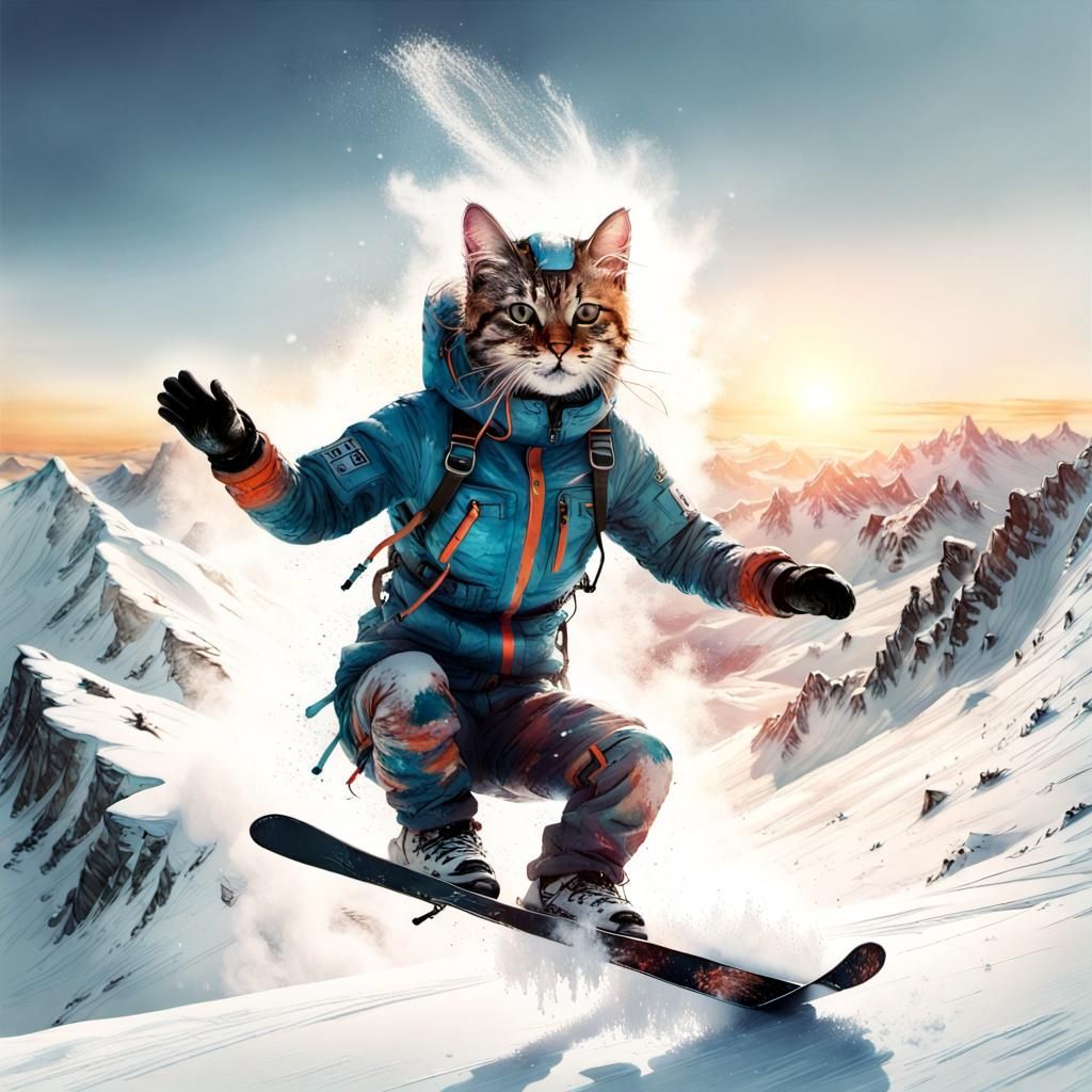 Cat Skier Does a Flip at Sunrise