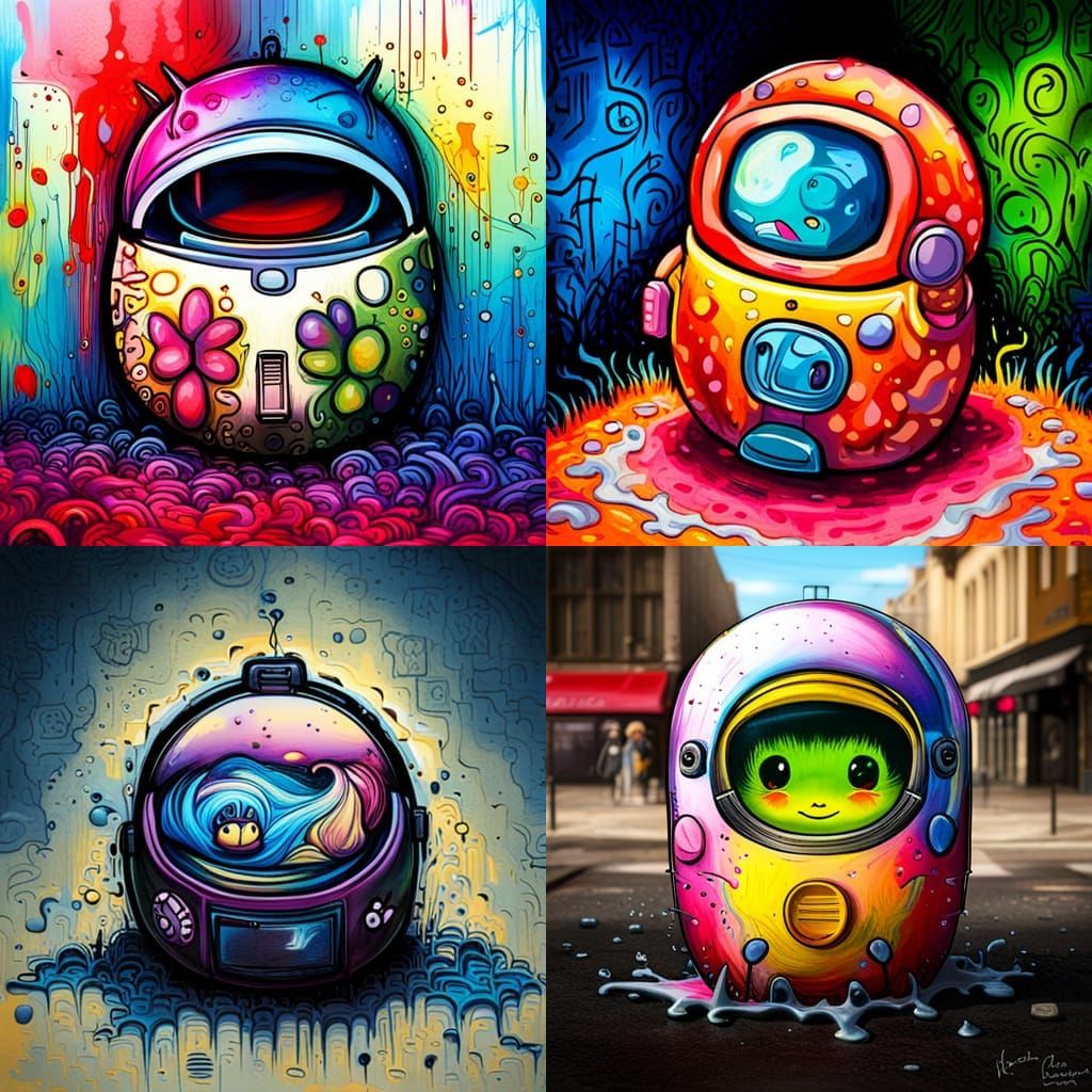 Cute Tamagotchi Pocket Pet in Graffiti Art Style