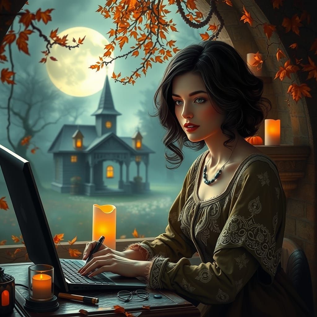 Ethereal Fantasy: Woman Imagining Worlds in Autumn