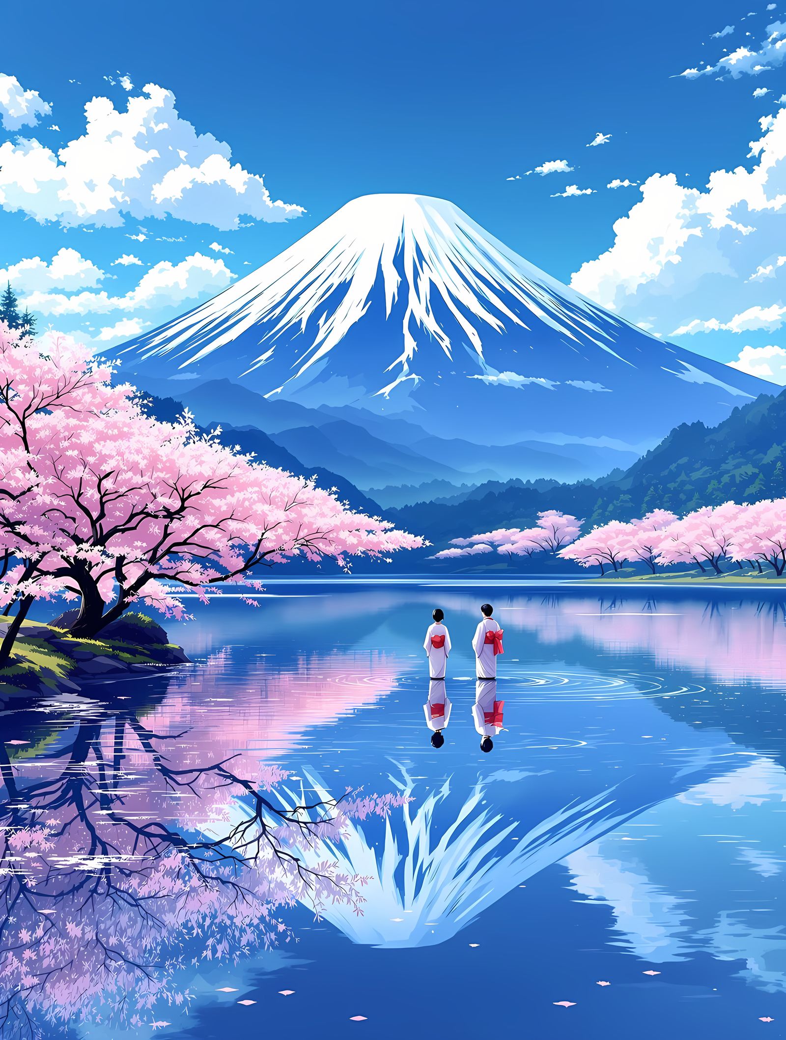 Serene Japanese Countryside Scene in Digital Illustration St...