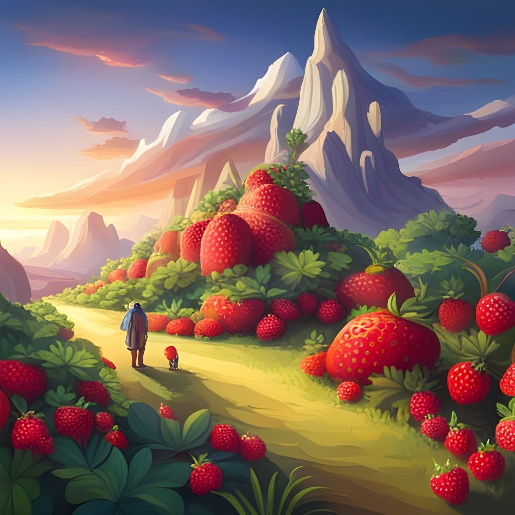 Vibrant Strawberry Landscape: A Surreal Artwork