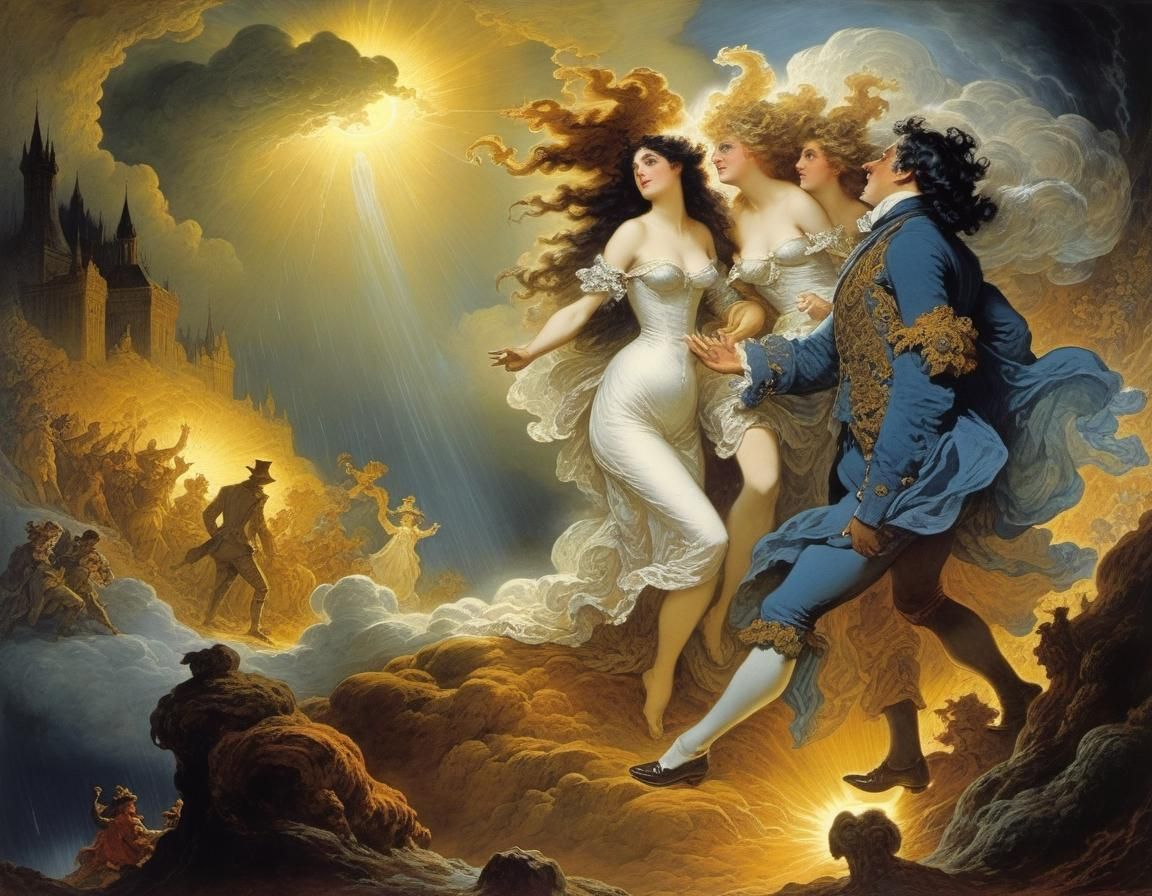 Stormy Rococo Scene with Fractal Sunlight