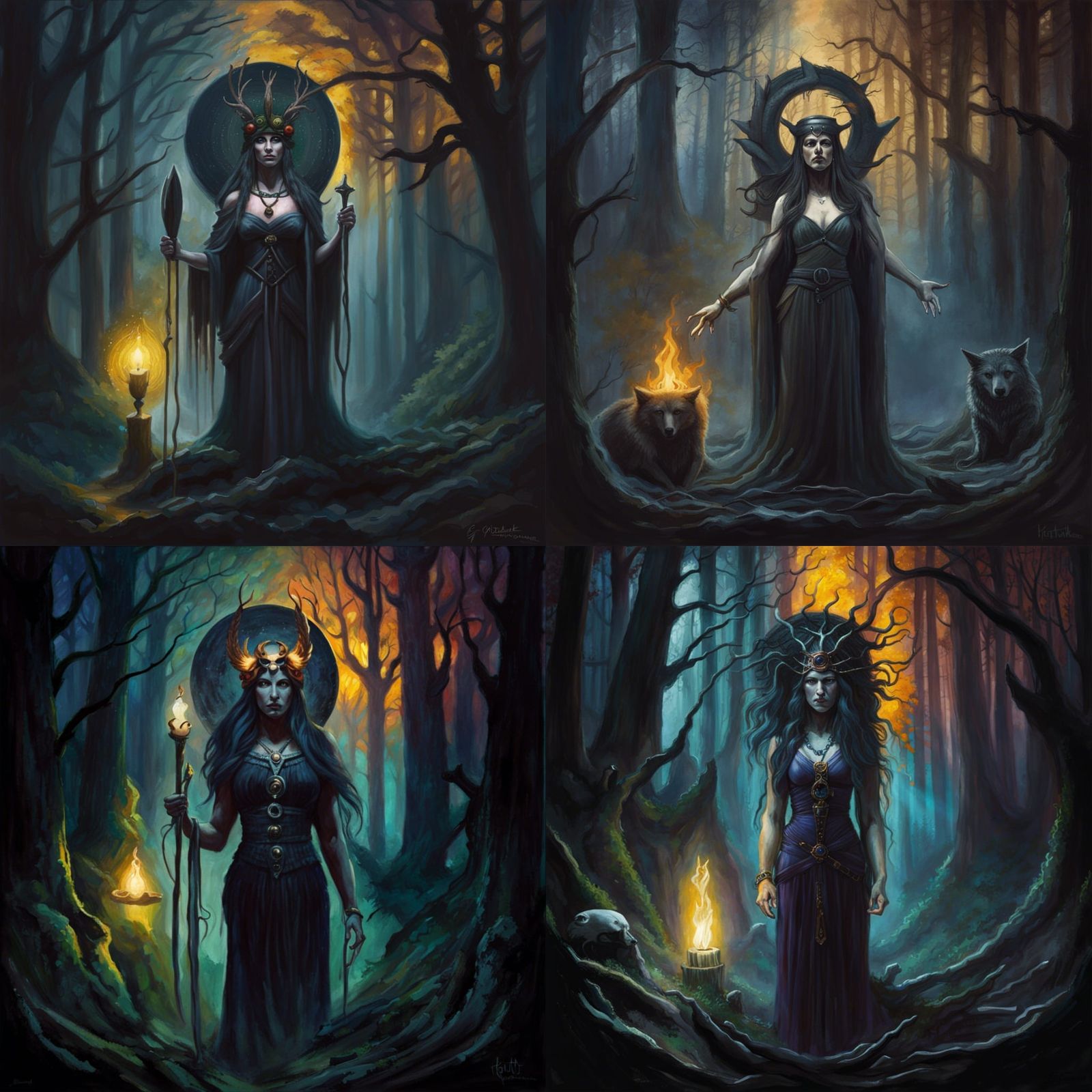 Goddess Hekate in Dark Forest, Sinister Art