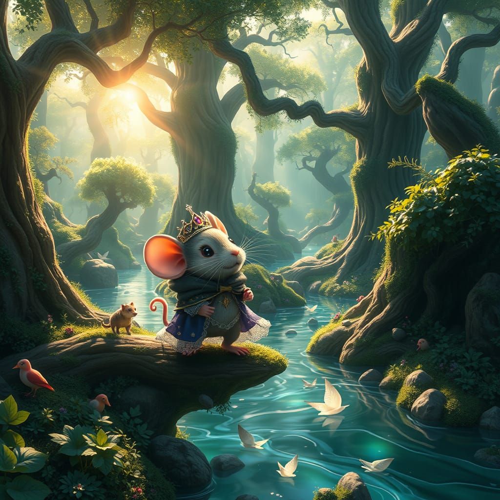 Whimsical Mouse in Emerald Forest Wonderland