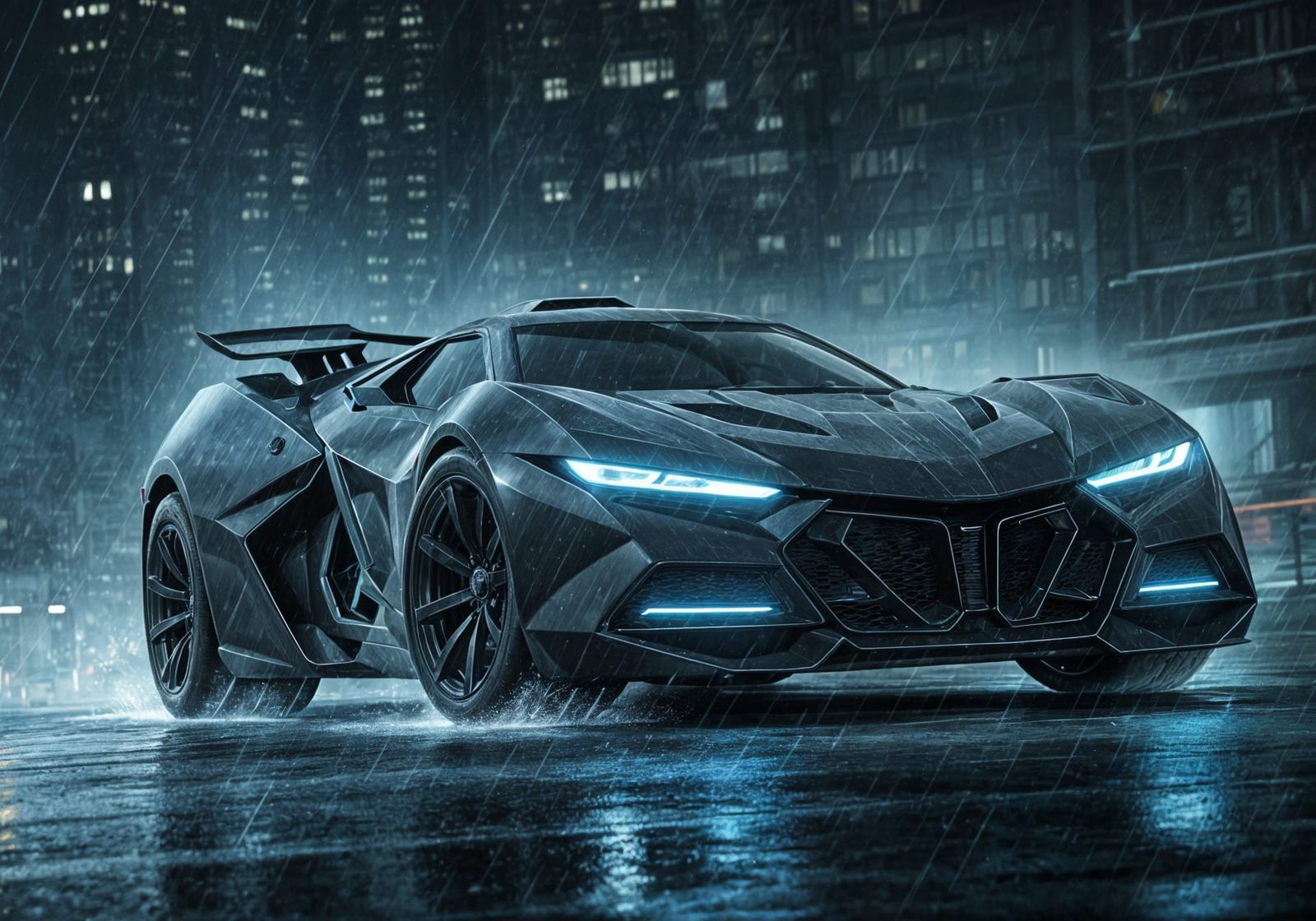 Dark Futuristic Batmobile Speeds Through Gotham City