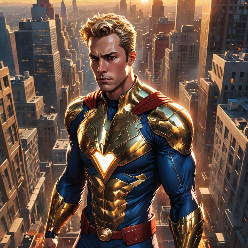 Epic Anime Hero in Golden Hour Glory