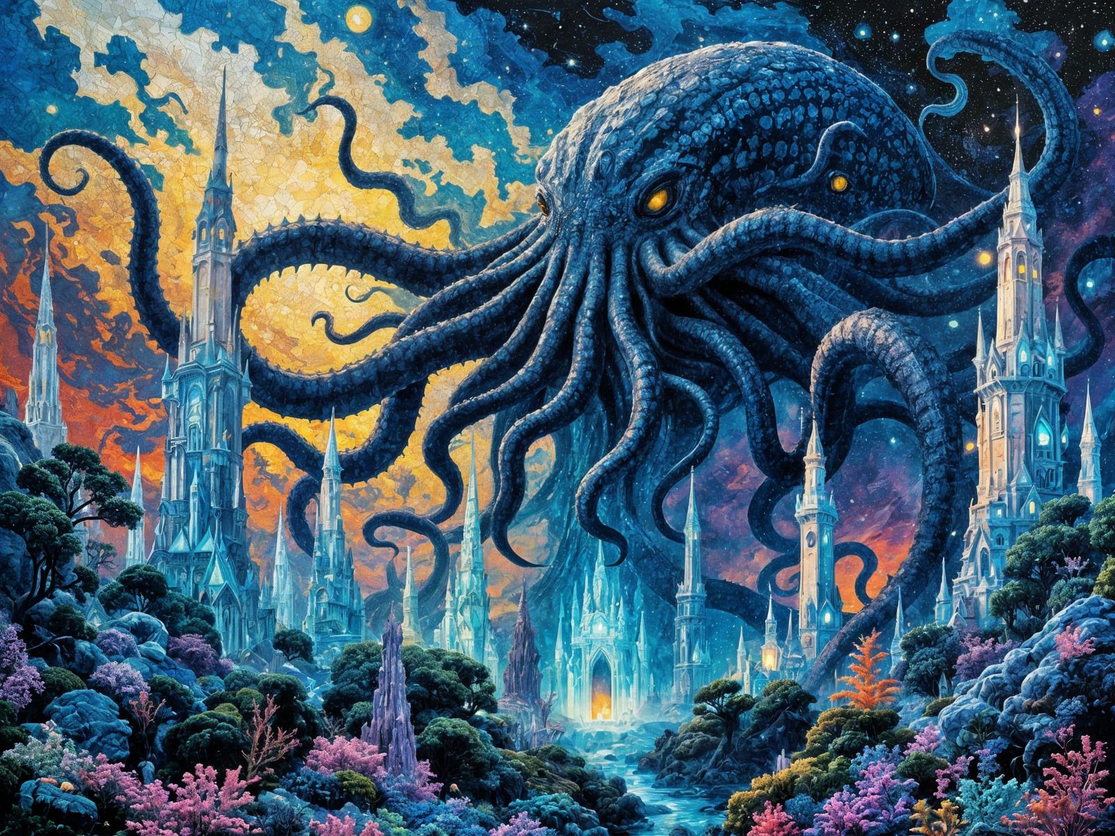 Majestic Cthulhu Emerges from R'lyeh's Crystal Spires in Vib...