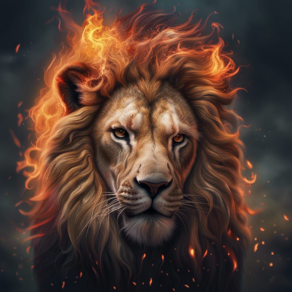 Lion with Fire Mane: Digital Matte Painting