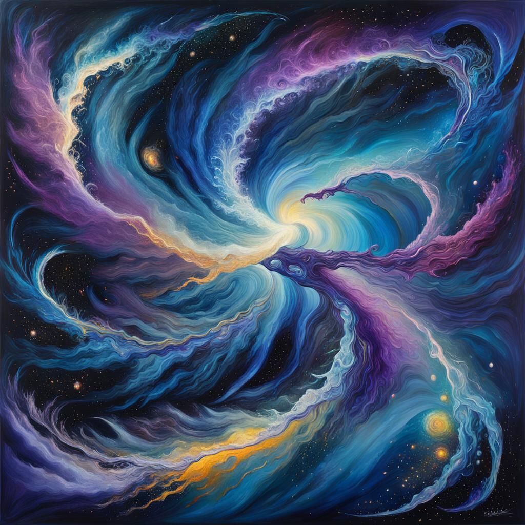 Vibrant Cosmic Abstract Oil Painting in Deep Space