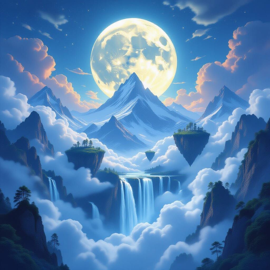 Fantasy Mountain Landscape with Floating Islands