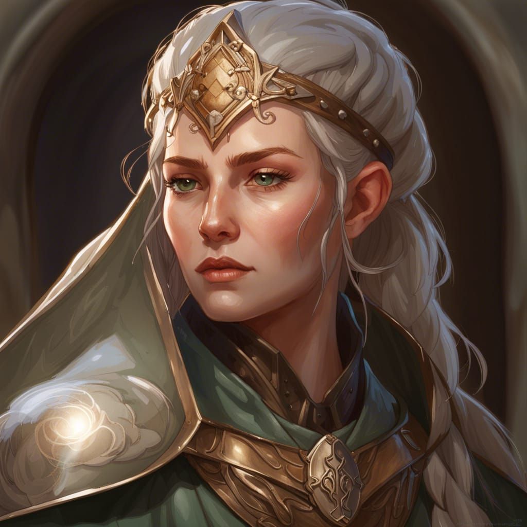 Female Elf Cleric Portrait in Hyperdetailed Digital Art