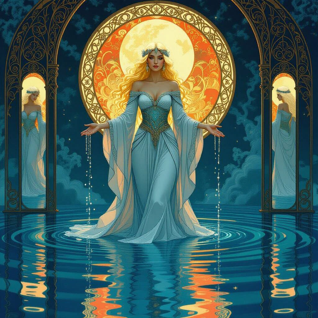 Celtic Goddess Reflected in Kaleidoscopic Mirrors, Art Nouve...