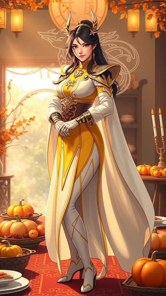 Female Qilin Ranger in Thanksgiving Scene: Anime Concept Art