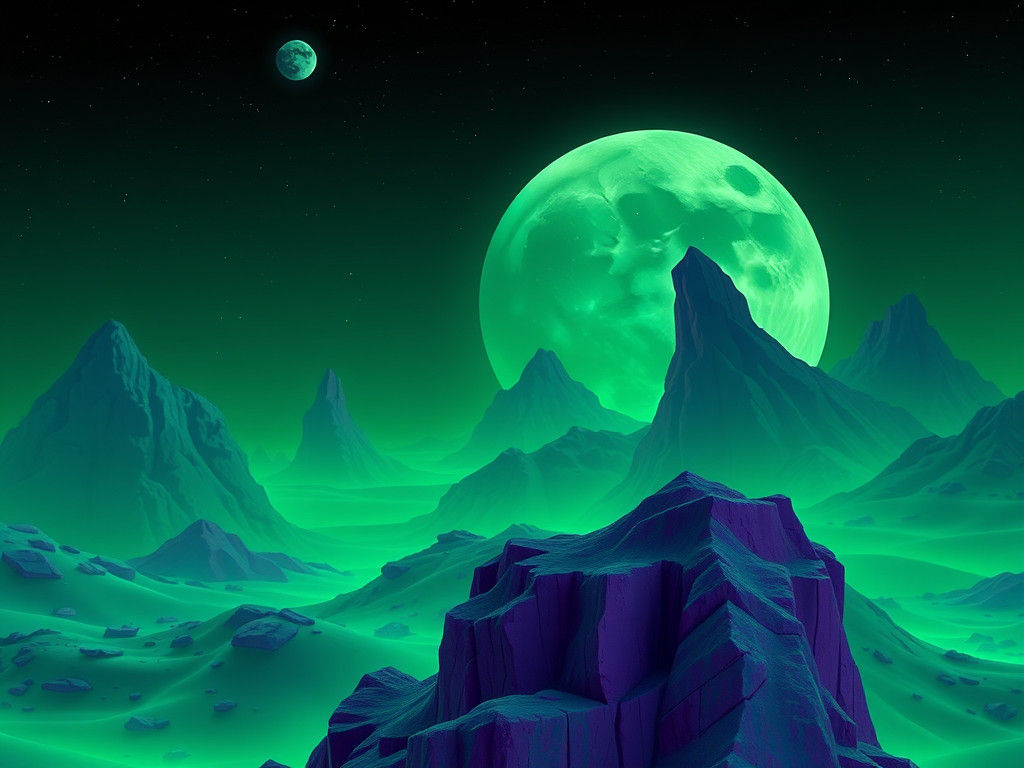 Ultraminimalist Sci-Fi Moonscape in Dark Green and Purple