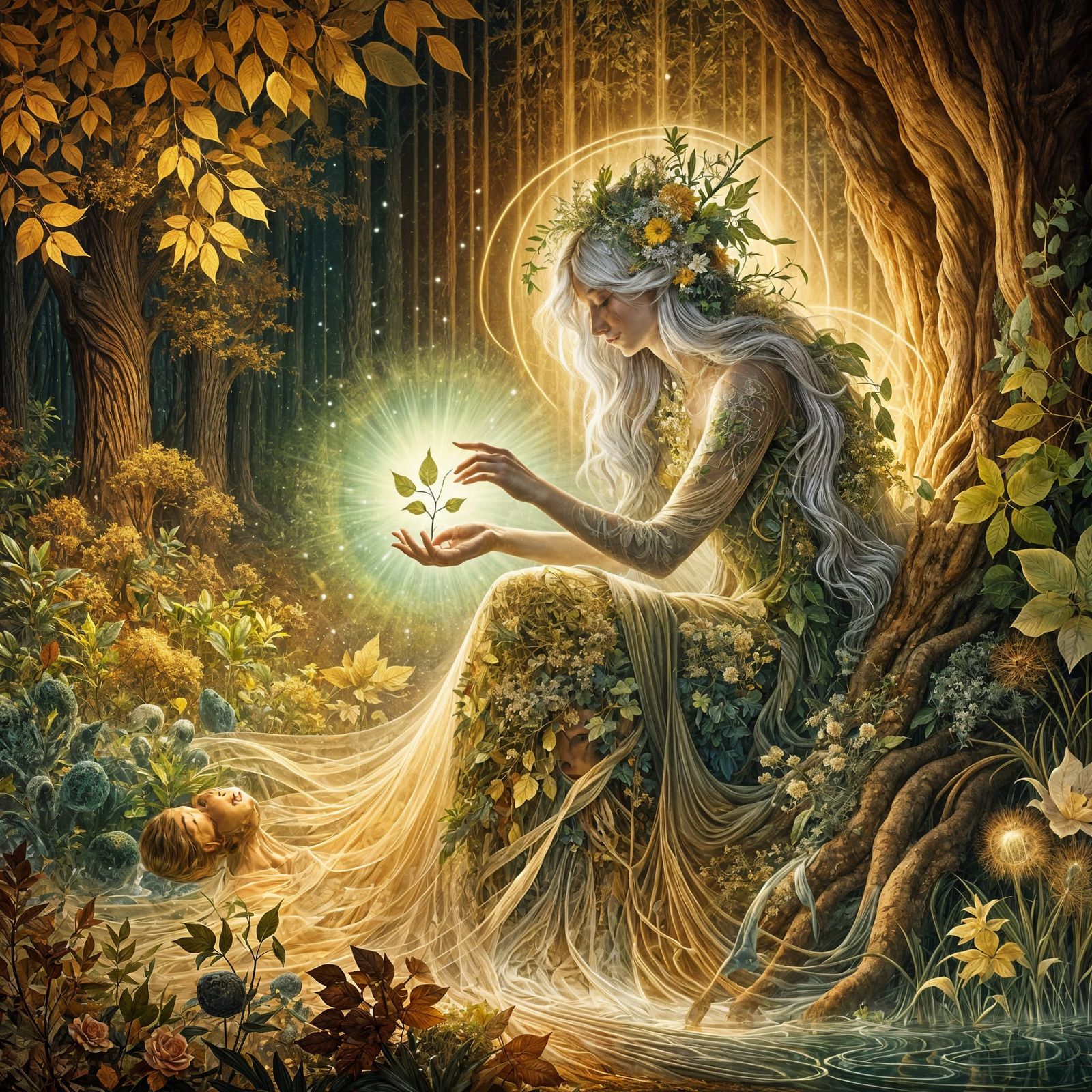 Nature Goddess in Golden Bloom