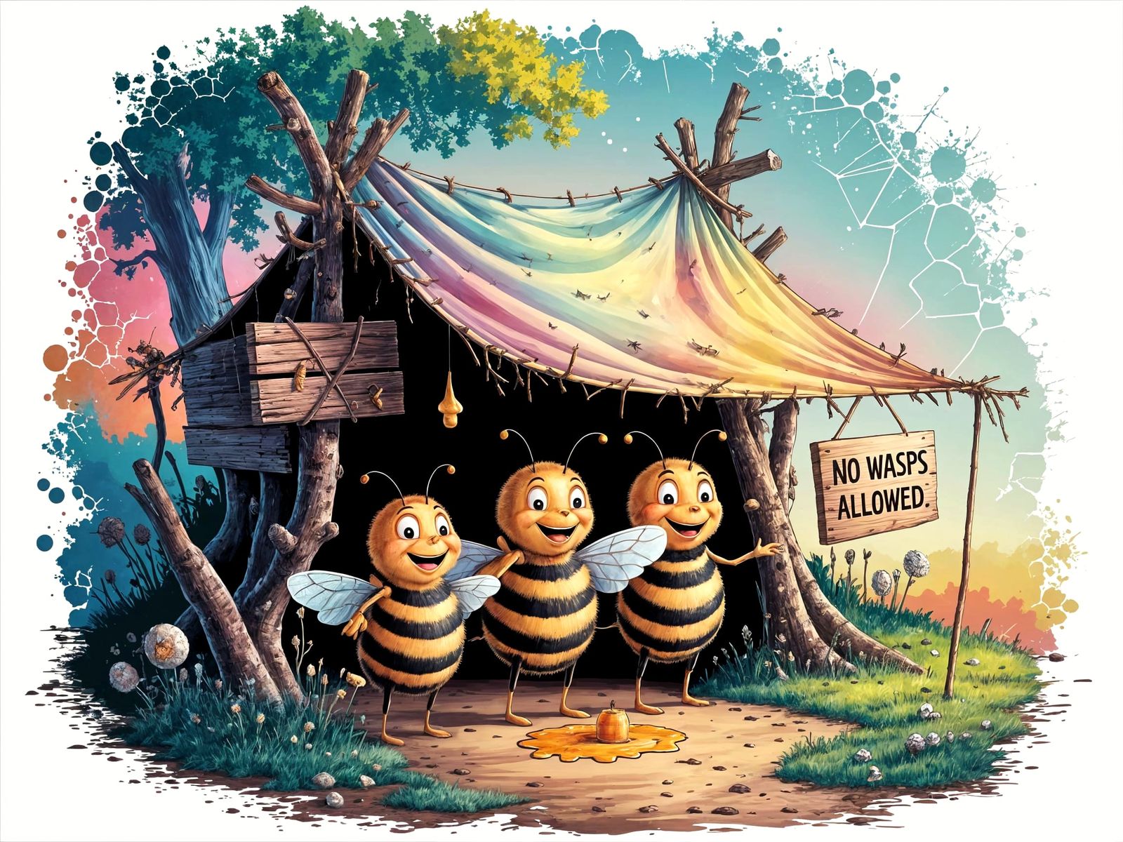 Whimsical Bees in Enchanted Forest Camp