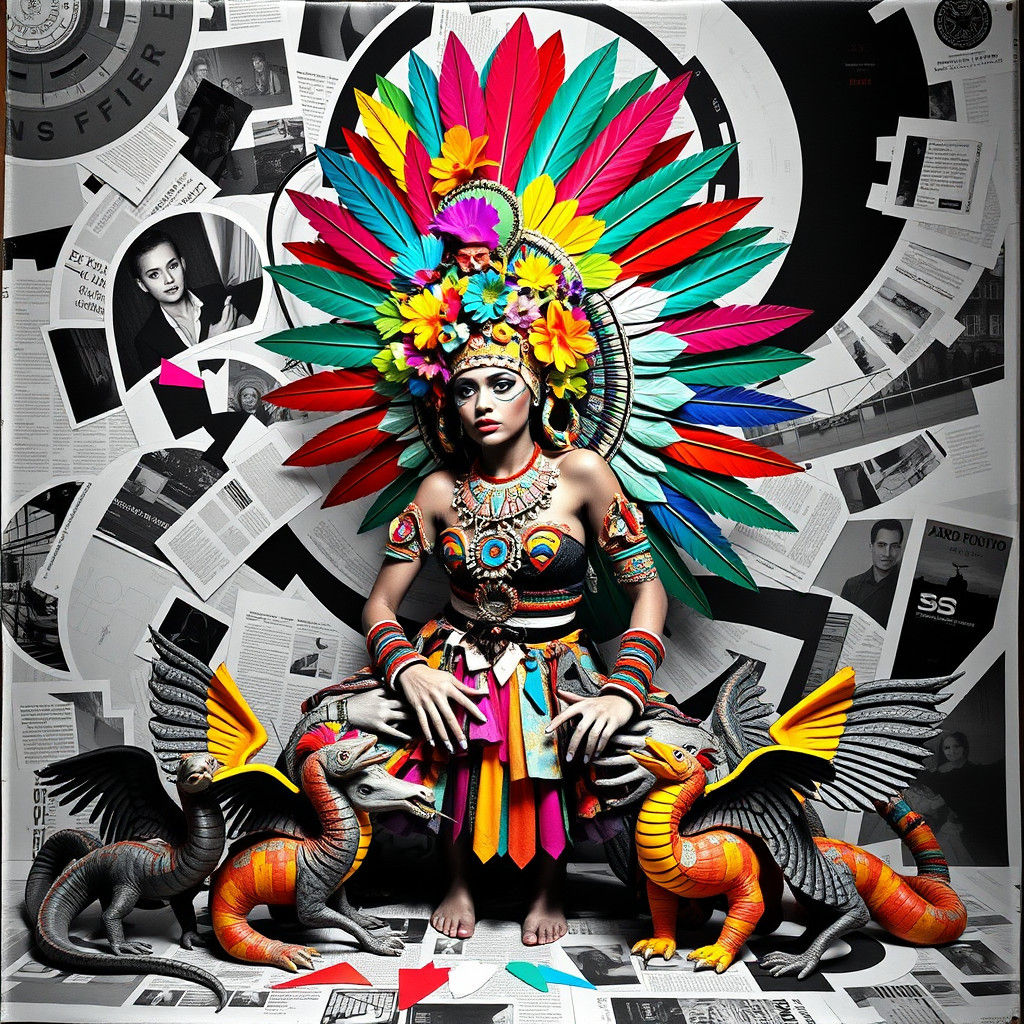 Quetzalcoatl-Inspired Woman in Photogram Style