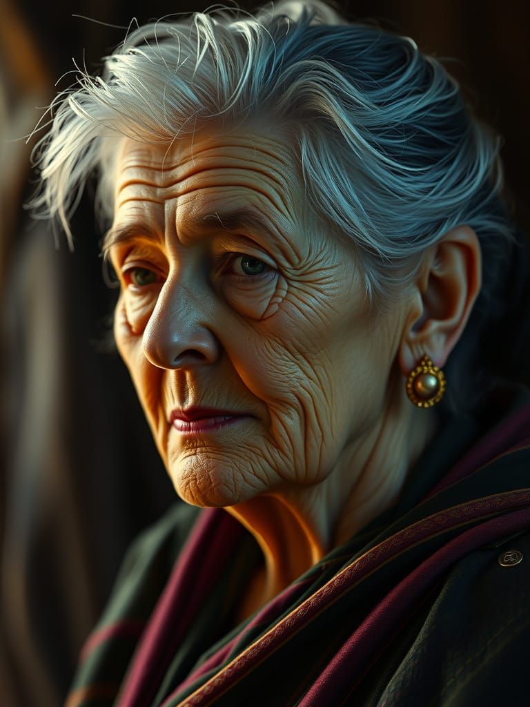 Graceful Old Woman Portrait in Cinematic Style