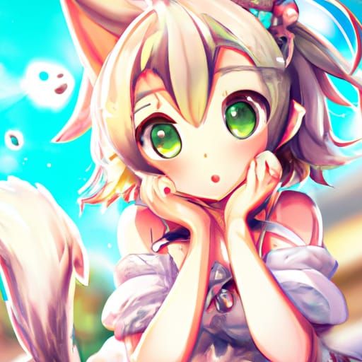 Cute Neko Anime Girl in Ghibli Style