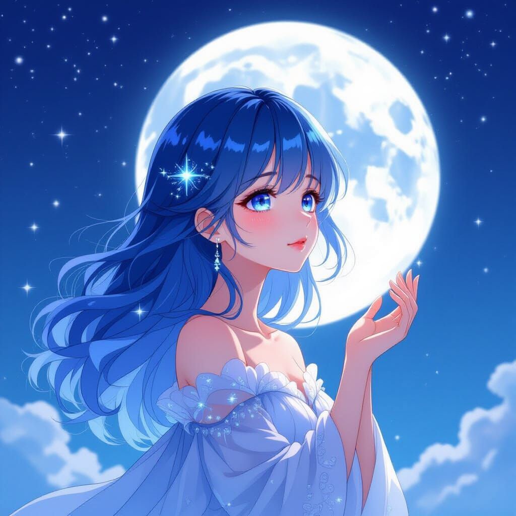 Mystical Moon Girl in Vibrant Japanese Manga Style