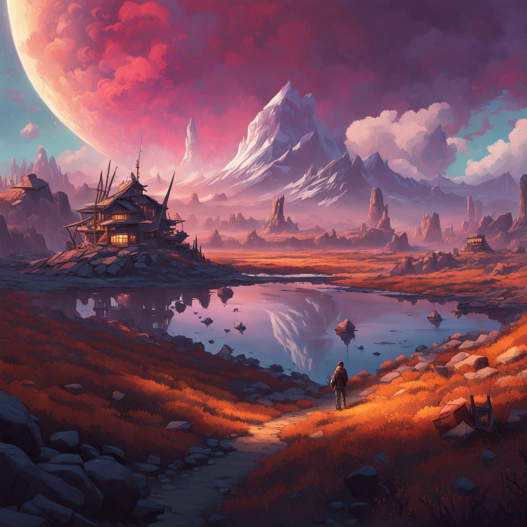 Dreamlike Aurora Borealis Landscape in Deep Blues and Neon A...