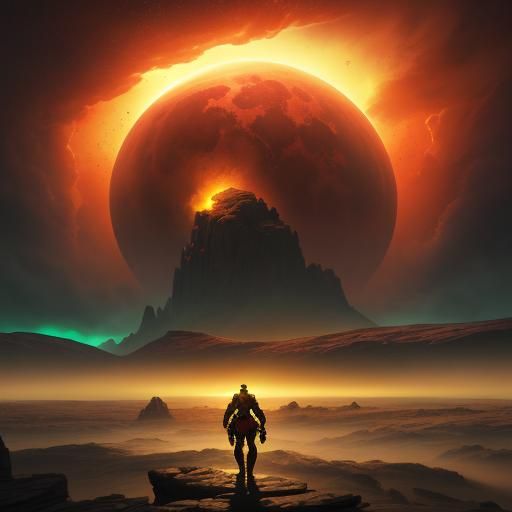 Alien Druid Summons Tempest on Mars: Digital Art