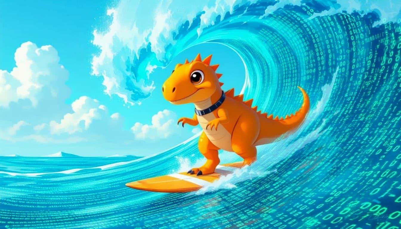 Hacker T-Rex Surfs Internet's Code Ocean