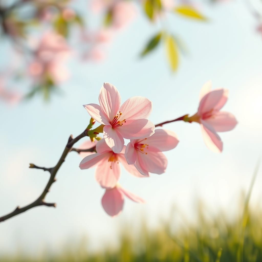 Surreal Cherry Blossom Dreamscape in Soft Pastel Hues