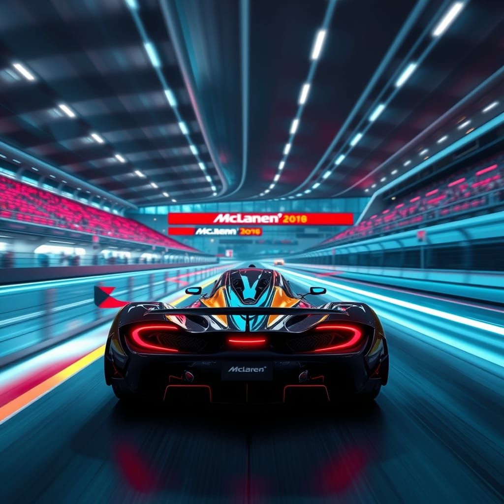 Futuristic Racing Car Speeds on High-Tech Track