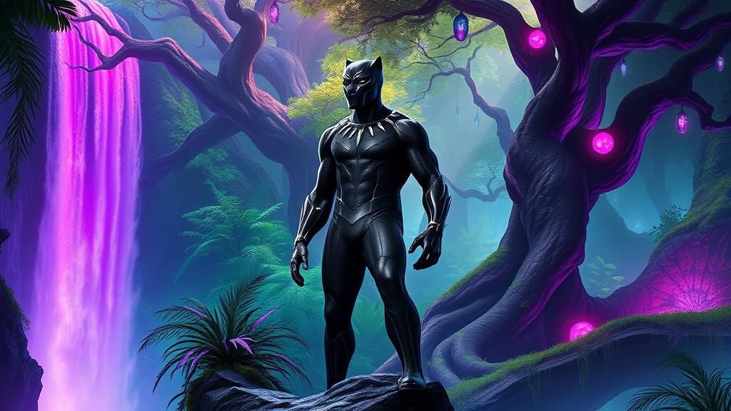 Black Panther, King T'Challa, at Mystical Waterfall