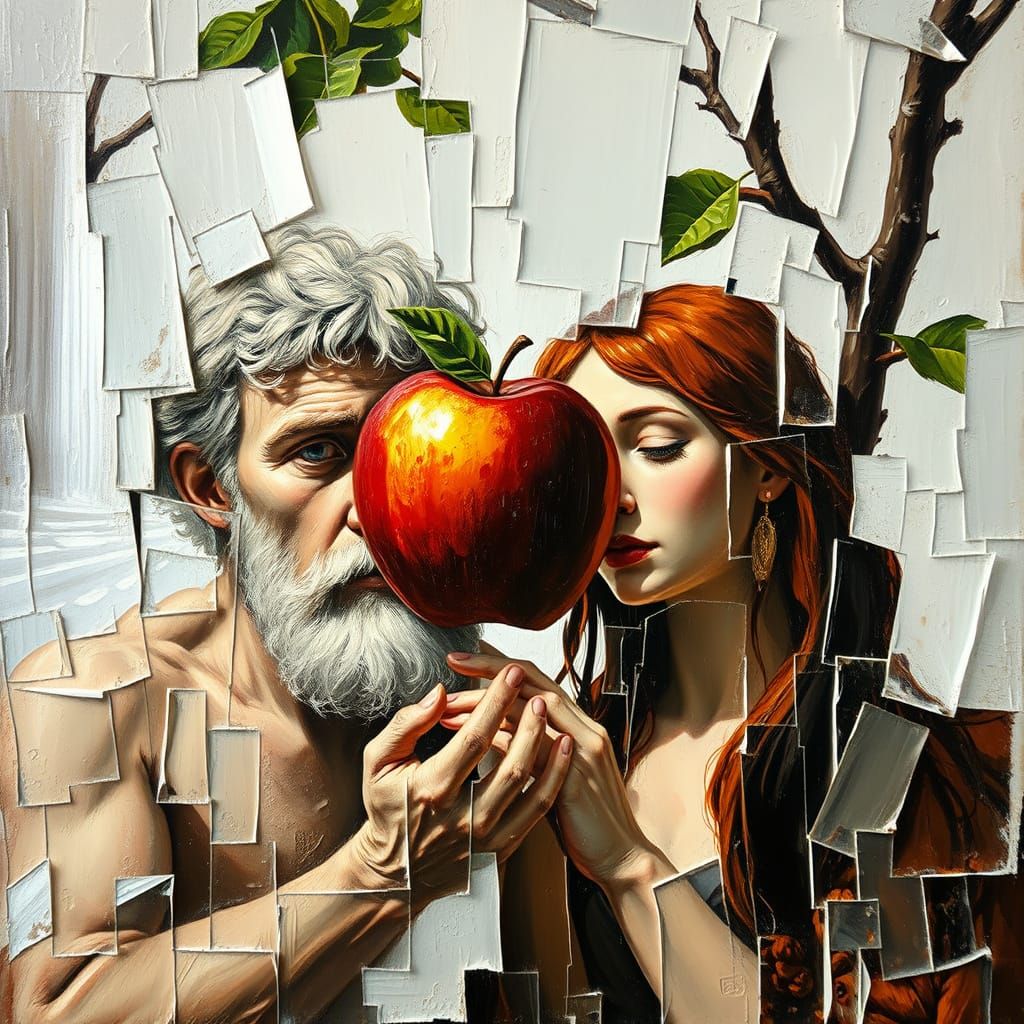 Surreal Impasto Oil Painting of Adam and Eve