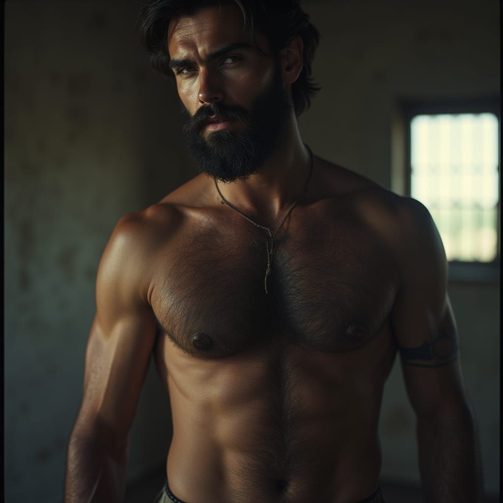 Cinematic Film Still of a Hirsute Man