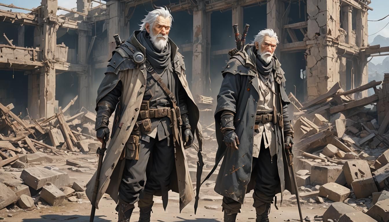 Post-Apocalyptic Elder Amidst Ruins: Anime-Inspired Concept ...