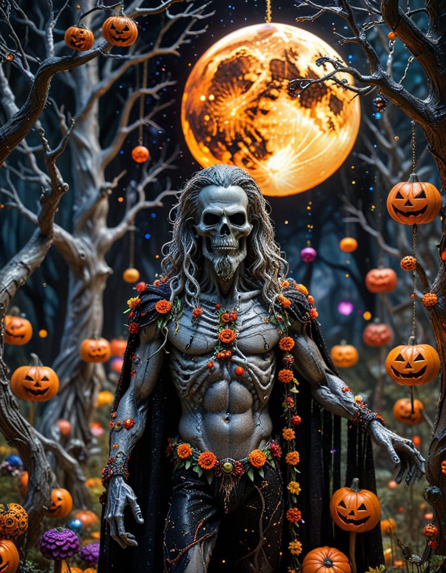 Surreal Rob Zombie Figure with Klimt Details in Cosmic Fores...