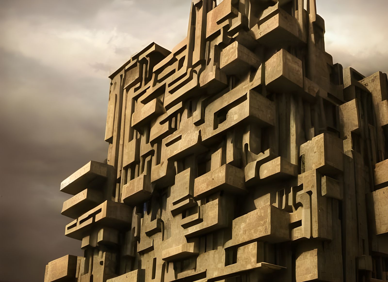 Dystopian Cityscape with Fractal Architecture in Photorealis...