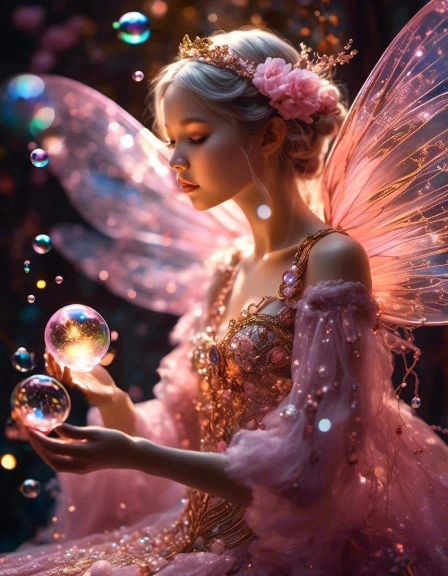 Fantasy Fairy Playing with Bubbles