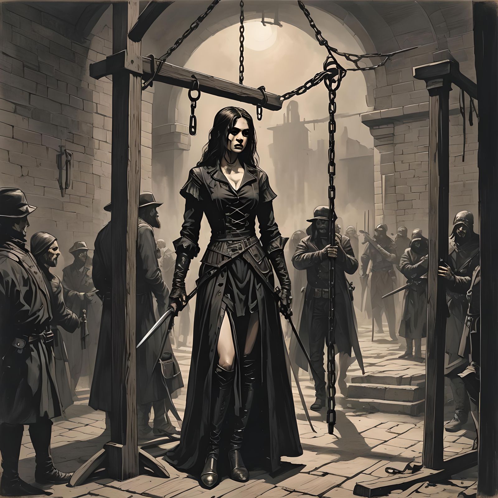 Beautiful Woman Led to Gallows by Executioner