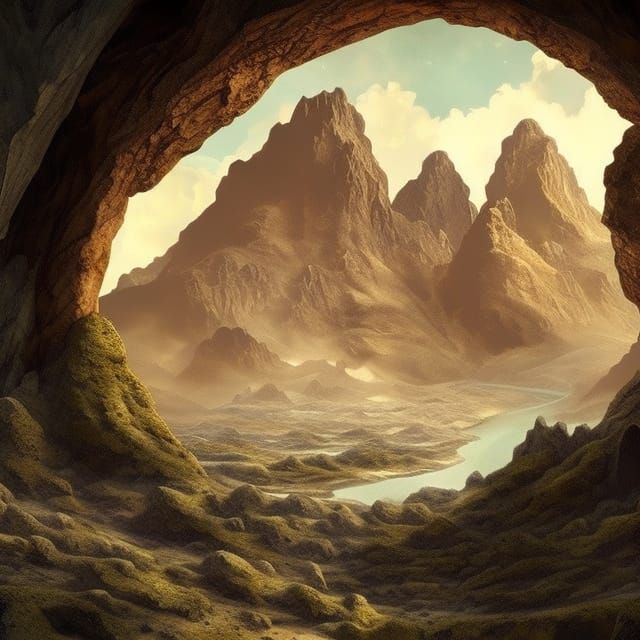 Fantasy Mountain View Through Stone Portal